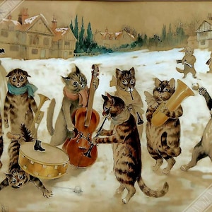 Louis Wain Cats Carol Singing First Cat Illustrator Giclee Funny Cat Cute Cat Illustration Print Reproduction Cat Lover Gift Cat Art Fun