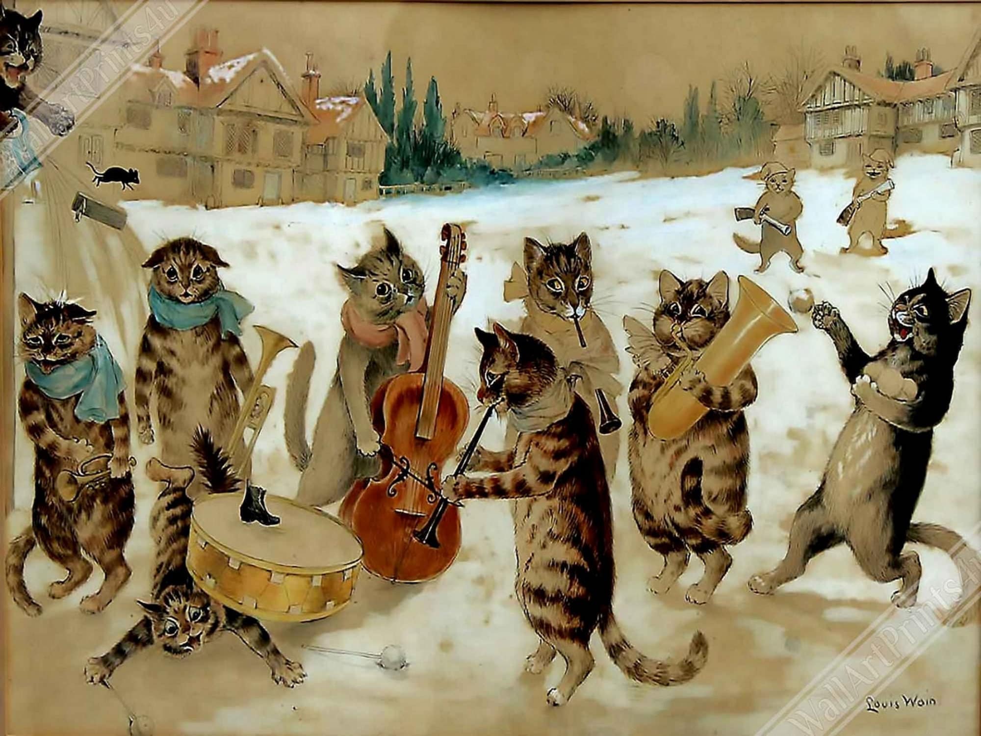 Famous Louis Wain Cat Print, My Wallpaper, , Fine Art Illustration, Book  Plate Page, Vintage Print, Frameable