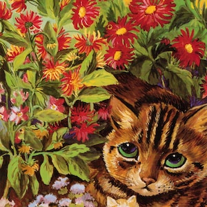 Louis Wain Kittens in Flowers  First Cat Illustrator Giclee Funny Cat Cute Cat Illustration Print Reproduction Cat Lover Gift Cat Art Fun
