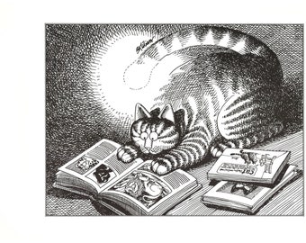 Kliban Cats Vintage Original Print Cat Studying Cat book 51