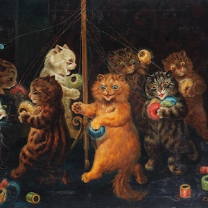 Louis Wain Cat Psychedelic Cats First Cat Illustrator Giclee Funny Cat Cute Cat Illustration Print Reproduction Cat Lover Gift Cat Art Fun