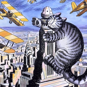 Kliban Cats Vintage Print: Silly King Kong Cat Art