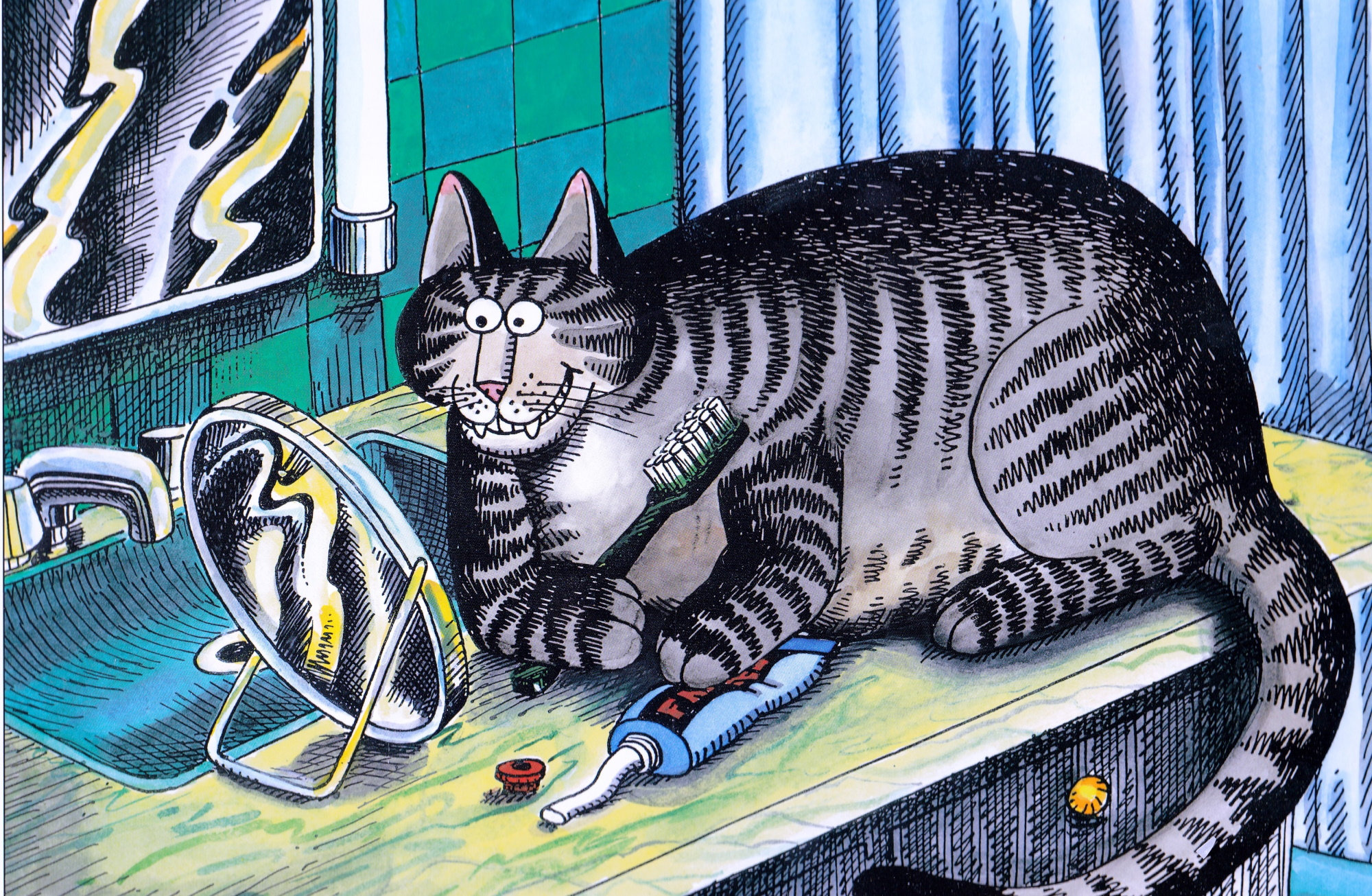 Kliban Cats Vintage Original Print Silly Vanity Cat Looking Into