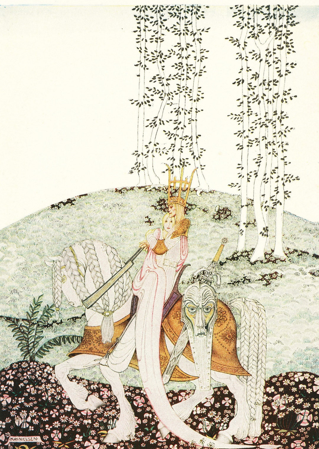 Art Nouveau Kay Nielsen Illustrator East of the Sun West of the Moon 1913. Coaxed Her down and Home Reproduction