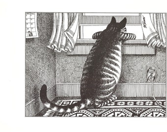 Kliban Cats Vintage Original Print Cat Looking Out The Window 59