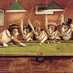 CM Coolidge Hunde 5 Hunde spielender Snooker Stier Hund Fine Art Prints Hund Early Dog Art Ein Freund in Not