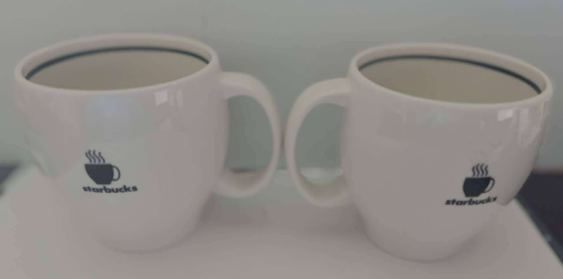 Starbucks 2004 Abbey Coffee Mug Two 12-ounce Ceramic Mug Featuring a "Steaming Cup" Logo. Designed in a Classic Diner Style,