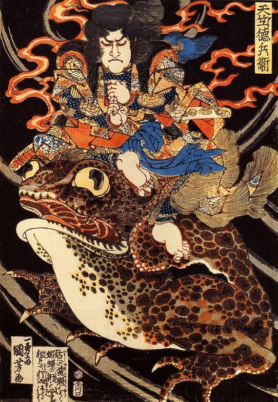 Tenjiku Tokubei Riding a Giant Toad by Utagawa Kuniyoshi 1798