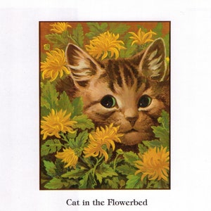 Louis Wain Cat in the Flower Bed First Cat Illustrator Giclee Funny Cat Cute Cat Illustration Print Reproduction Cat Lover Gift Cat Art Fun
