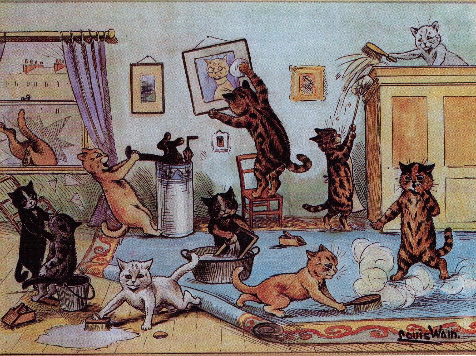 OdDdot Louis Wain Painter's Artwork - (Party's Cat) Printing Posters Gifts  Canvas Painting Wall Art Decorative Picture Prints Modern Decor