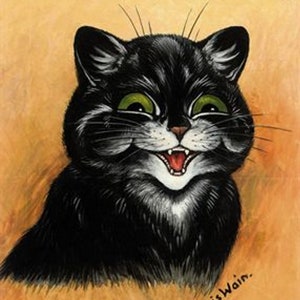 Louis Wain Cats Black Cat First Cat Illustrator Giclee Funny Cat Cute Cat Illustration Print Reproduction Cat Lover Gift Cat Art Fun