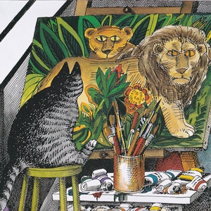 Kliban Cats Vintage Original Print Cat Painting Lions On Canvas Large Color D