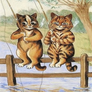 Louis Wain Cats Fishing Cat First Cat Illustrator Giclee Funny Cat Cute Cat Illustration Print Reproduction Cat Lover Gift Cat Art Fun