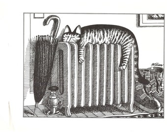 Kliban Cats Vintage Original Print Cat On Radiator 1