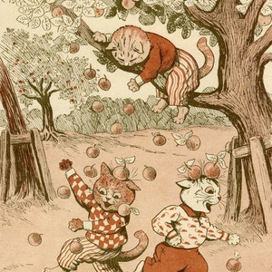 Louis Wain Apple Tree Cats First Cat Illustrator Giclee Funny Cat Cute Cat Illustration Print Reproduction Cat Lover Gift Cat Art Fun