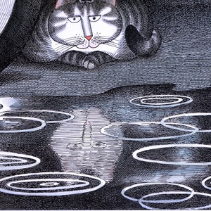 Kliban Cats Vintage Lithograph: Silly Cat in Rain Under Car