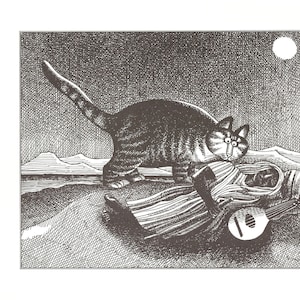 Kliban Cats Vintage Original Print Cat Looking At Man And Guitar 60