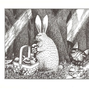 Kliban Cats Vintage Original Print Cat Checking Out The Easter Bunny 20