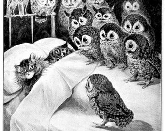 Louis Wain Cats Nightmare First Cat Illustrator Giclee Funny Cat Cute Cat Illustration Print Reproduction Cat Lover Gift Cat Art Fun