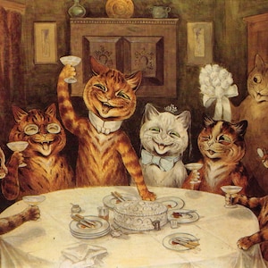 Louis Wain Cats Birthday Party  First Cat Illustrator Giclee Funny Cat Cute Cat Illustration Print Reproduction Cat Lover Gift Cat Art Fun