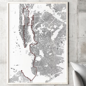 TD 5 Boro Bike Tour NYC: Detaillierte Straßenkarte der Straßen, weißer Druck auf Leinwand | Wanddekoration | Landkarte Drucken | Landkarte Kunst | Kunstdruck | Wandkunst