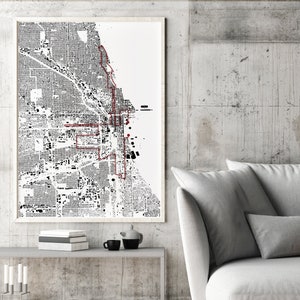 Maratón de Chicago: Mapa de construcción detallado, impresión de póster de lienzo blanco premium / decoración de pared / impresión de mapa / arte de mapa / impresión de arte / arte de pared