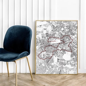 Maratón de Berlín: Mapa detallado de la construcción, Impresión del cartel del lienzo blanco premium / Decoración de la pared / Impresión del mapa / Arte del mapa / Impresión del arte / Arte de la pared