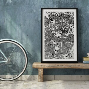 Brüssel: Detaillierte Baukarte, Premium Weiße Leinwand Poster Druck | Wanddekoration | Landkarte Druck | Karte Kunst | Kunstdruck | Wandkunst | Geschenkideen