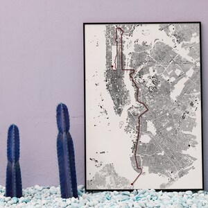 New York City 26 Mile Marathon: gedetailleerde gebouwenkaart, premium witte canvas posterprint | Wanddecoratie | Kaart afdrukken | Kaartkunst | Kunstafdruk