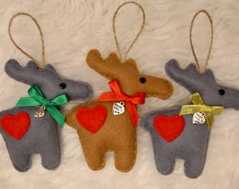 Handmade felt Christmas moose decoration. Christmas tree decoration. Moose. Christmas decorations.