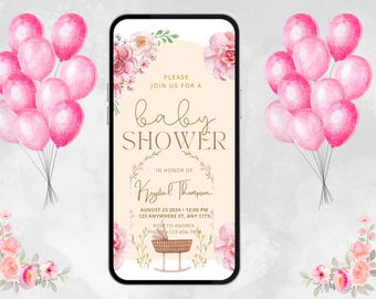Digital Baby shower invitation, Its a girl, digital invite, digital baby shower invitation, pdf template, canva, download, electronic invite