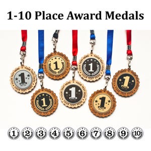 Personalized 1-10 Place Award Medals, athletic achievement award, first place medal, Gold medal, Silver Medal
