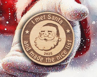 I Met Santa Wooden Token - Rustic Birch Wood Keepsake