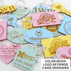 Color-Wood Keyrings, 2-SIDES ENGRAVED (Any Shape), branded keyrings, promotional keyring, Logo Keychain