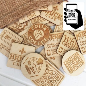 Custom Logo Engraved Wood Tokens with QR Code, QR code token, QR code menu