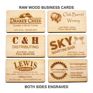Wood Business Card - Custom 2-Sided Laser Engraved Raw Wood Business Cards - Unique Wooden Card for Woodworking Professionals & Businesses