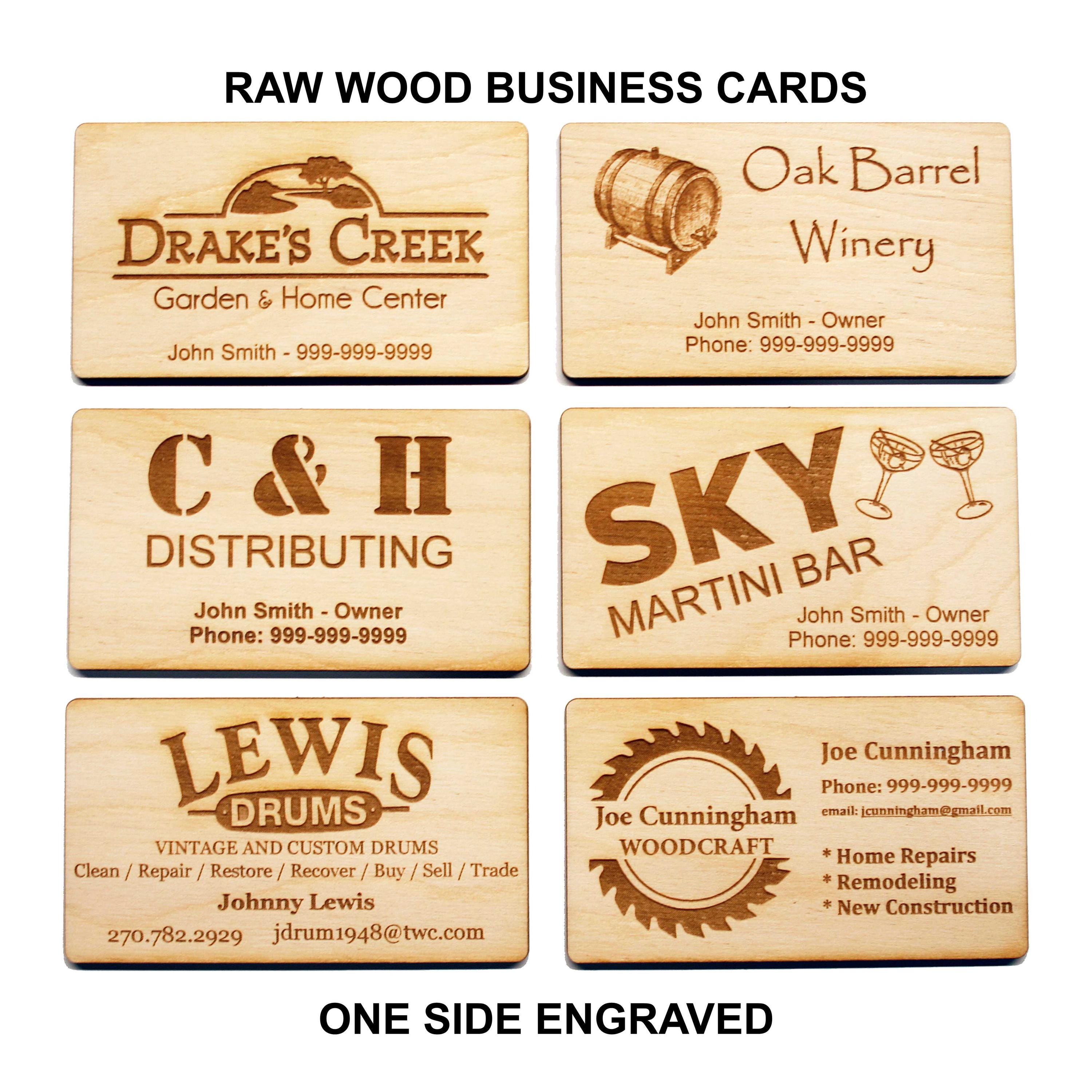Wooden Business Card - 50 Custom 1-Sided Laser Engraved Cards in Maple or Cherry with Matching Box, Unique Gift Idea