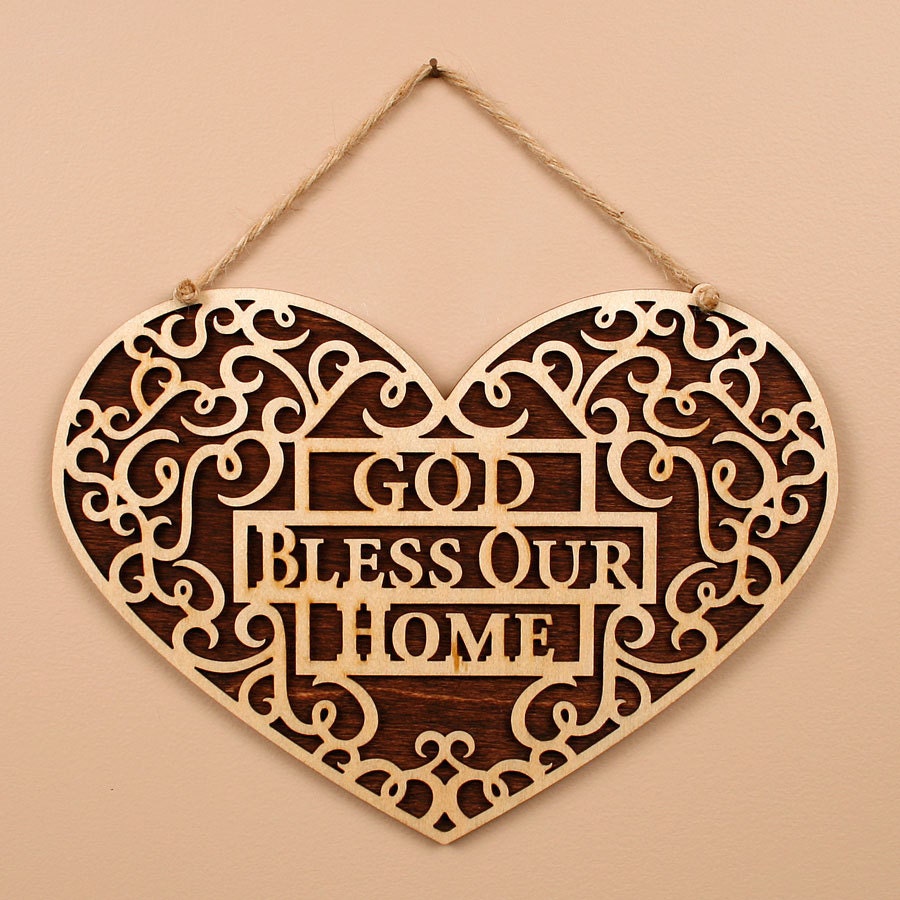 Wooden God Bless Our Home Plaque Laser Cut Wood Wall Decor