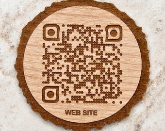 Personalized Tree Slice QR Scan Tokens, Wooden Nickels