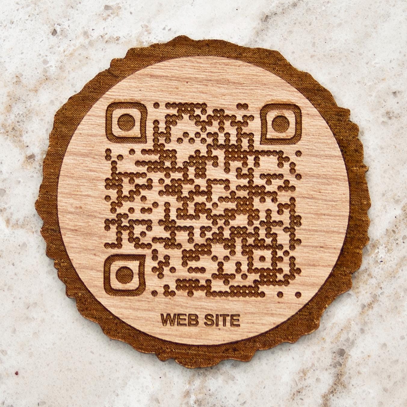 Personalized Tree Slice QR Scan Tokens, Wooden Nickels