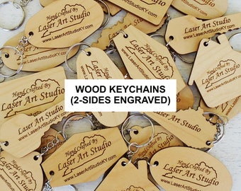 Custom 2-SIDE ENGRAVED Wood Keychains, branded keychains, logo engraved keychains, promotional keychain