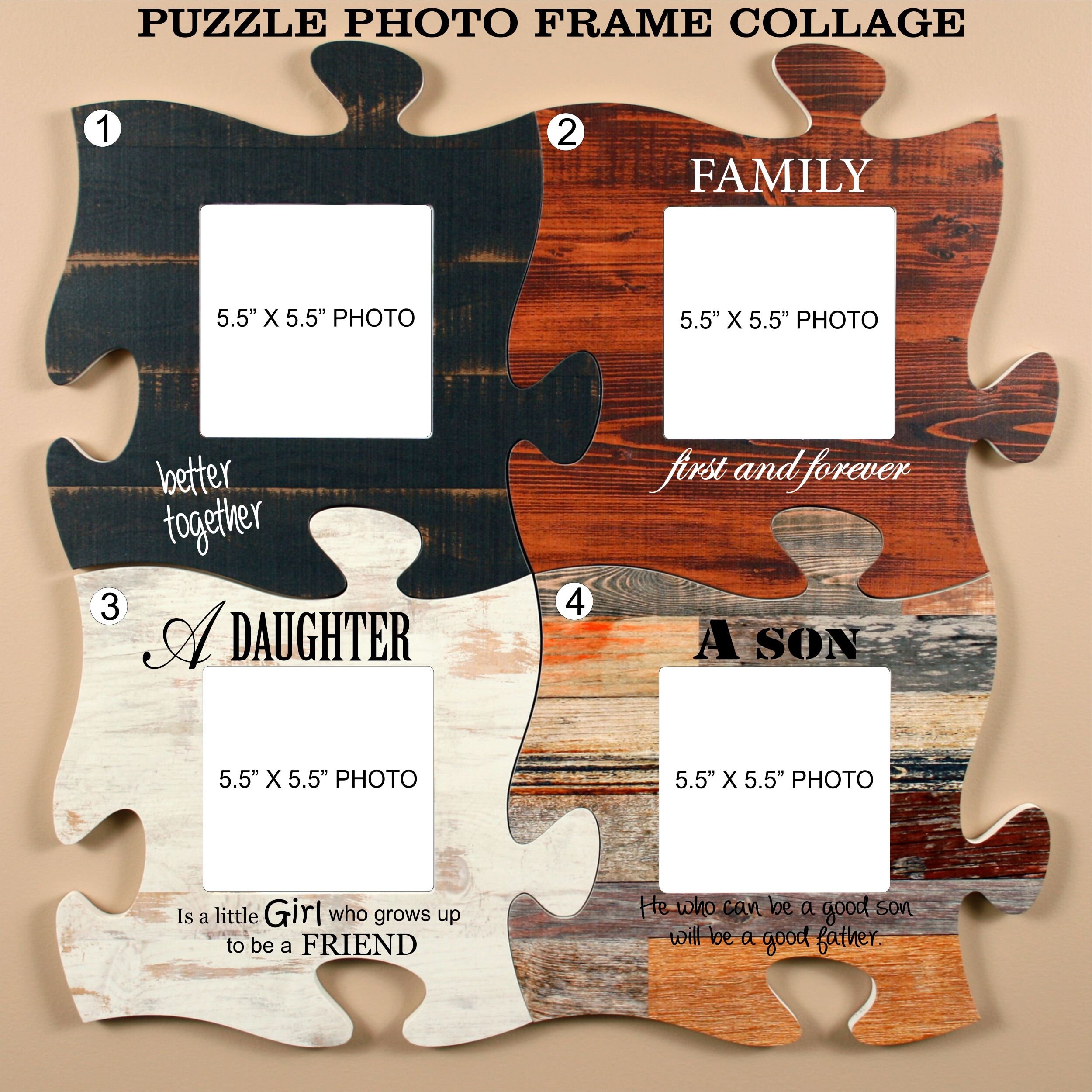 4 Piece Puzzle Picture Frame Collage 5x5 Photo Customize
