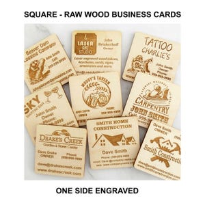Wood Business Card | Custom 1-Sided Laser Engraved Raw Wood Cards | Unique Wooden Square Business Cards for Woodworkers