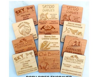 Wood Business Card - Custom 2-Sided Laser Engraved Maple or Cherry Wood Cards, Unique Wooden Business Cards for Artisans & Professionals