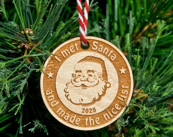 I Met Santa Wooden Ornament: 2025 Keepsake, Baltic Birch, Nice List (25 Piece)