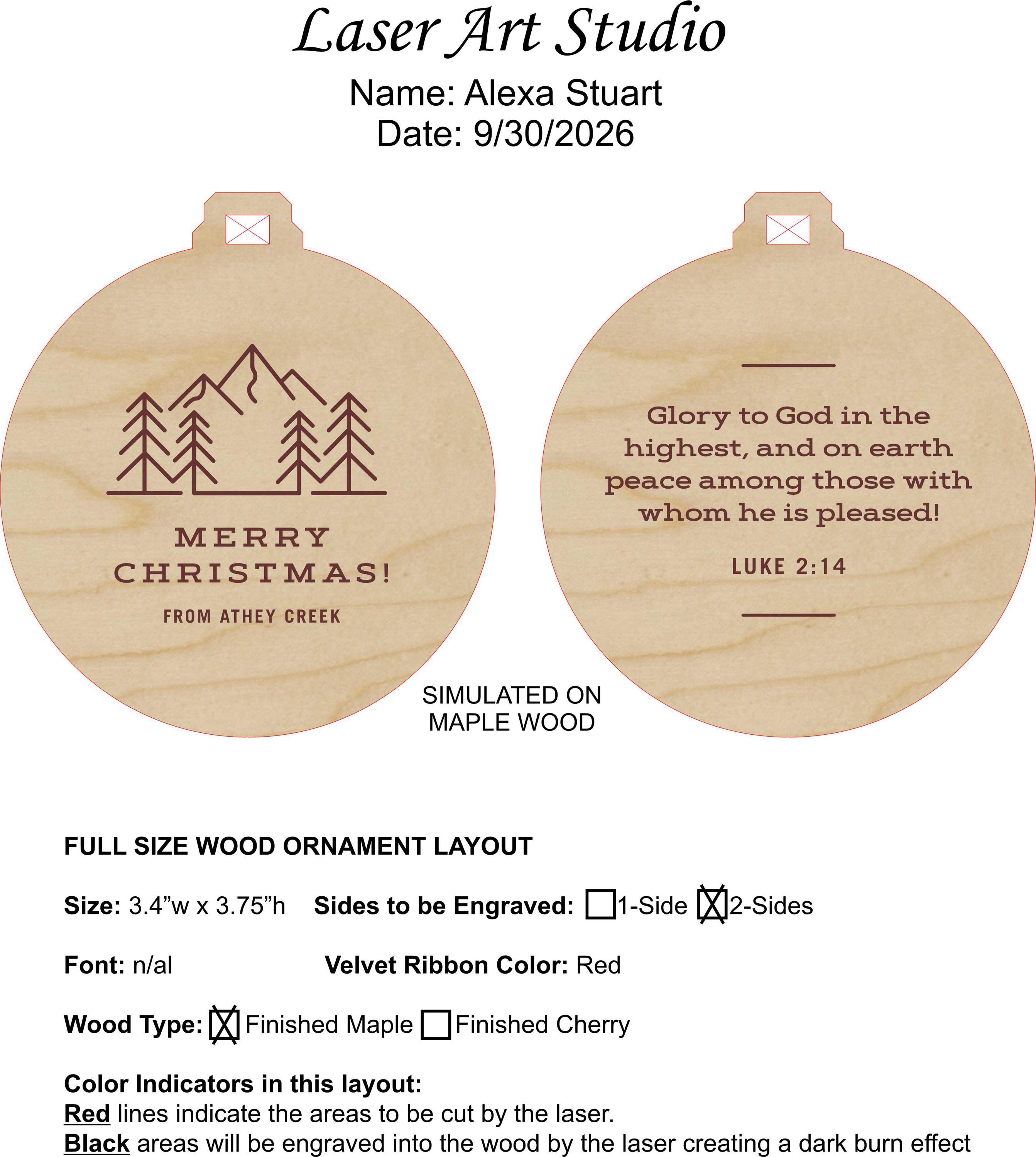 Red Ribbon Maple 765 Finished Maple Wood Ornaments Engraved on 2-sides With Red Ribbon ...