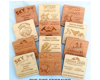 Wood Business Card - Custom 1-Side Laser Engraved Maple or Cherry Wood Cards, Unique Wooden Business Cards for Artisans & Professionals