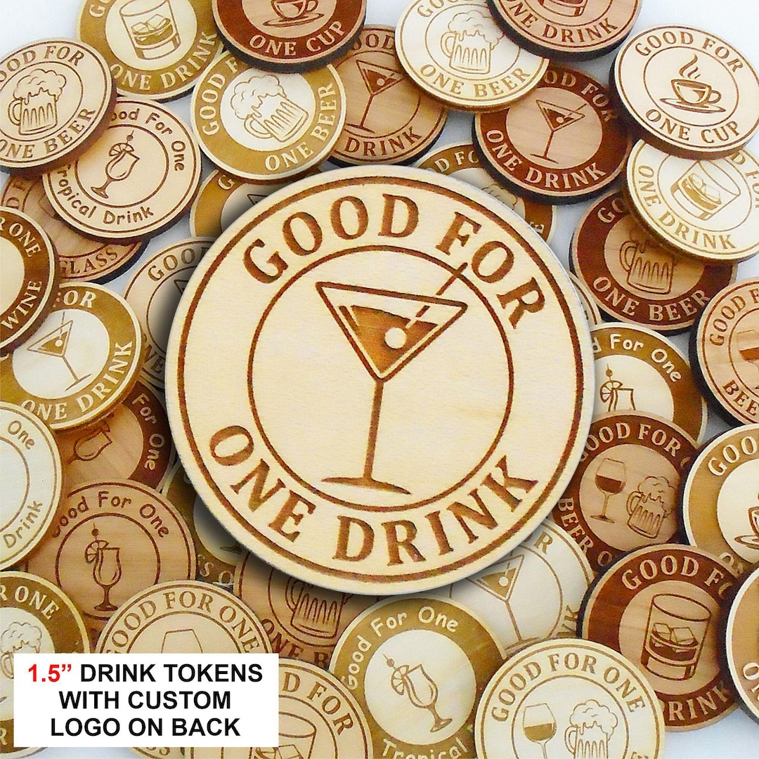Custom Engraved Wooden Drink Tokens: Wedding Favors, 1.5