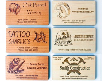 Wood Business Card - Custom 2-Sided Laser Engraved Maple or Cherry Wood Cards, Unique Wooden Business Cards for Artisans & Professionals