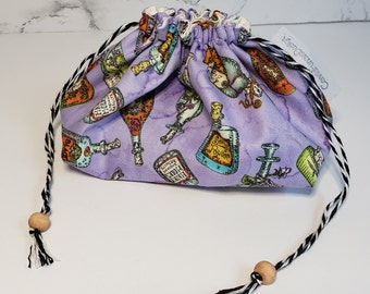 Witch Potion Bottle Theme, Purple Fabric Pouch, Accessories, Structured, Drawstring bag, Travel Organizer, Gift, Lined, Mini Purse